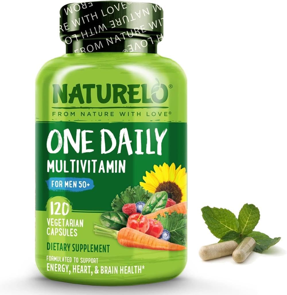 NATURELO One Daily Multivitamin for Men (50+) - with Natural Food-Based Vitamins, Minerals, Fruit & Veg Extracts - Optimally Formulated for Men Over 50-120 Vegan Capsules | 4 Month Supply