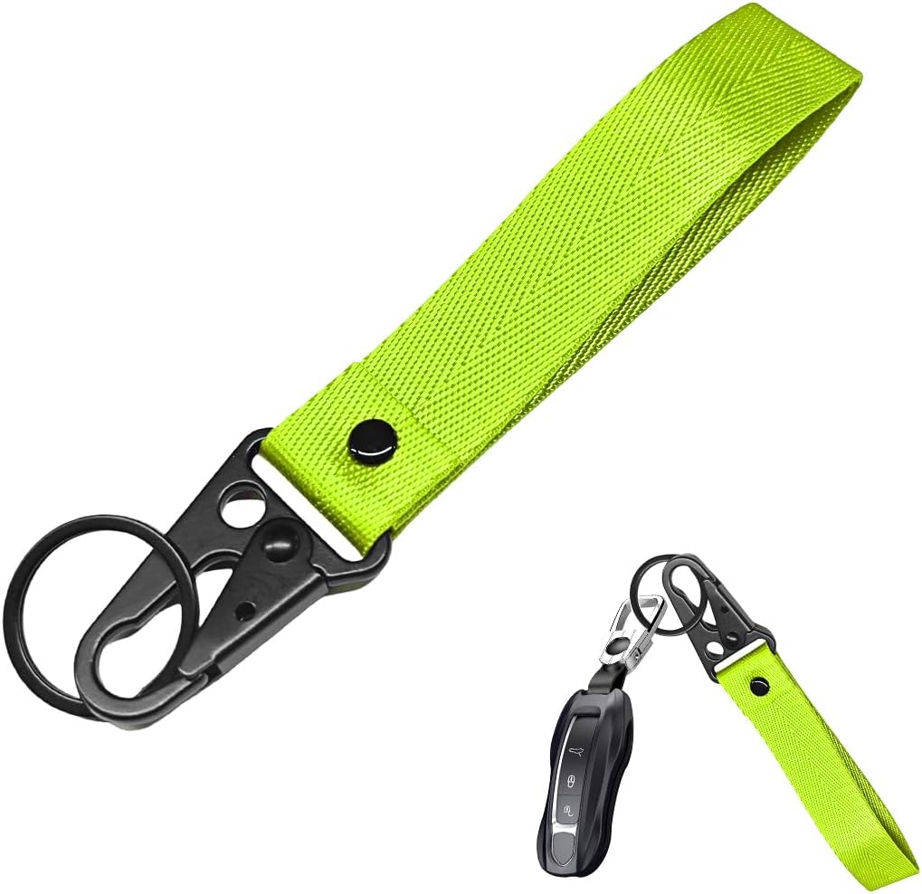 Car Key Chain, Fabric Metal Practical Multifunctional Motorcycle Keychain, Anti-Lost Keychain with O-Ring for Men Women (Fluorescence Green)