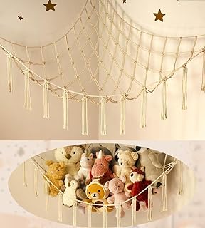 Stuffed Animal Storage Hammock or Net Corner - Large Toy Hammock Net for Stuffed Animals Room Decor - Cute Stuff Animal Organizer Holder for Plush Plushie - Kids Baby Nursery Wall Bedroom Home Decor
