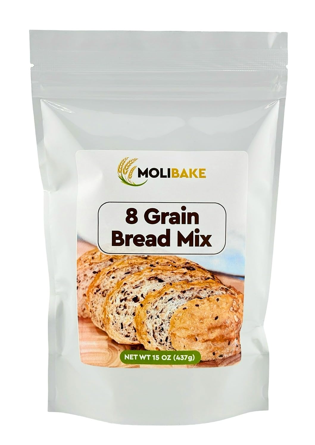 Molibake 8 Grain Bread Mix - All-Natural Multigrain Baking Mix for Bread Machine and Oven - 15 oz - Multigrain Grain Mix for with Flax, Millet & Rye - Easy-to-Use Breads Maker Mix for Homemade Baking