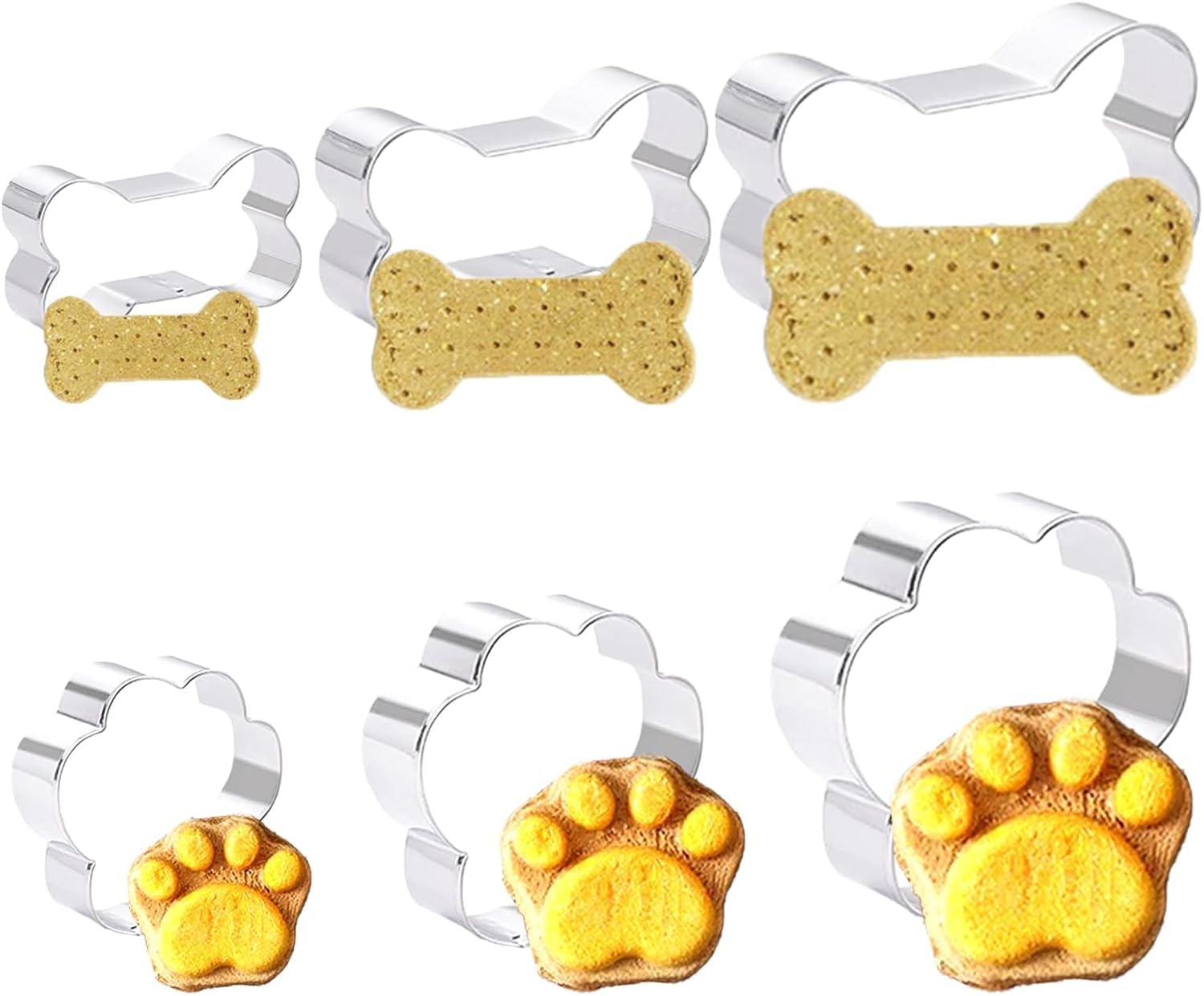 6Pcs Dog Cookie Cutter Set Stainless Steel Bone Cookie Cutters Dog Biscuit Cutter Paw Print Animal Cookie Cutter Dogs Shaped Mould for DIY Pastry Biscuit Baking Cutter, 3 Size