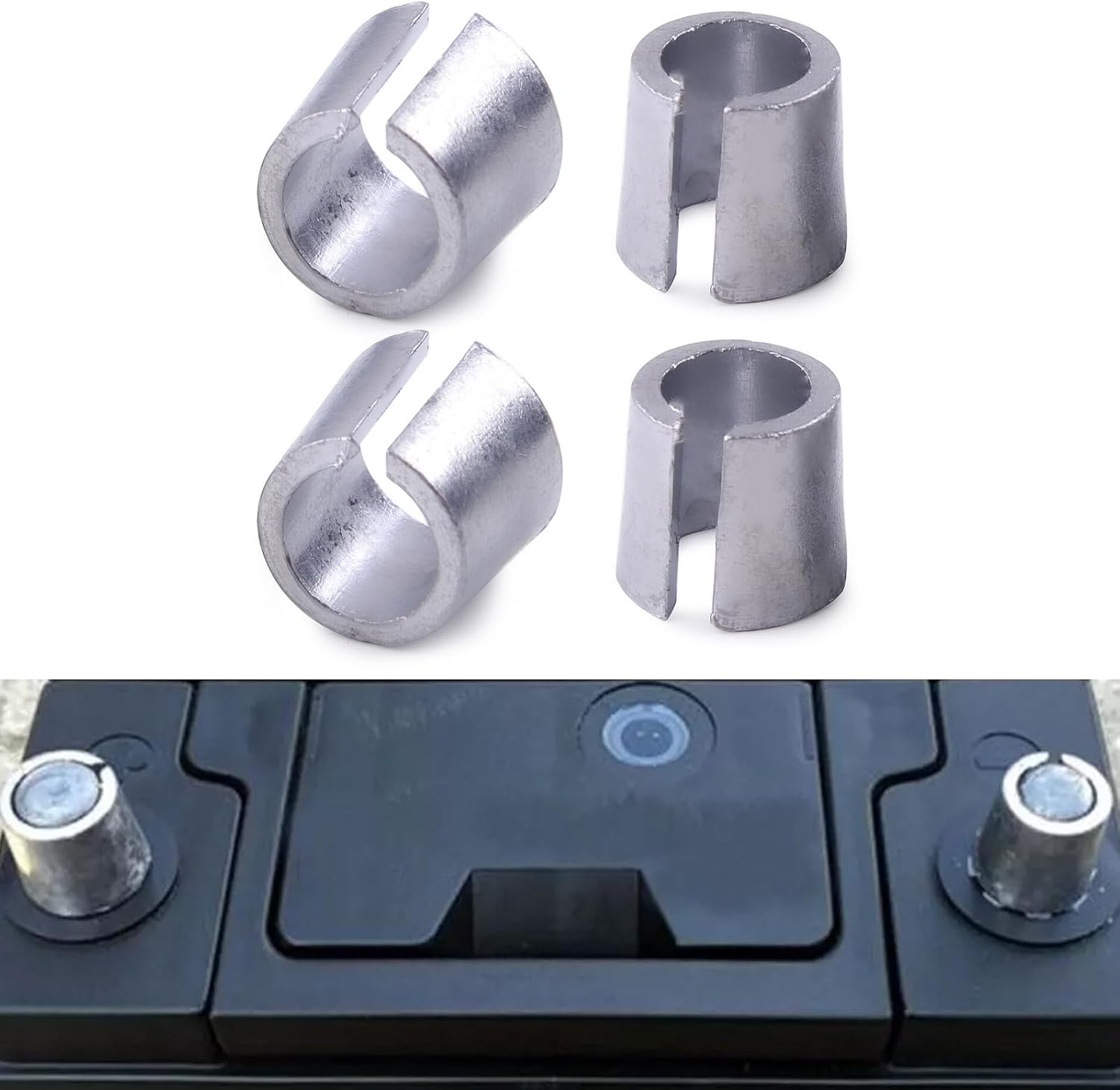 2 Pairs Battery Post Terminal Shims, Car Battery Negative Battery Terminal Adapter Positive Post Shim Lead, Universal Battery Terminal Connectors Anode Cathode Adaptor Sleeves for Car Truck