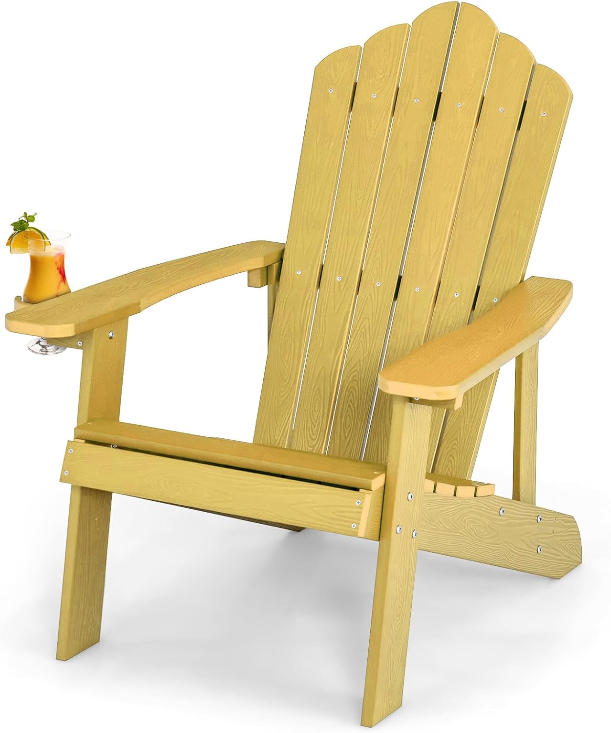 ORALNER Outdoor Adirondack Chair with Cup Holder, Plastic Resin Outdoor Deck Chair, 380 LBS Capacity, for Patio, Backyard, Porch, Balcony, Poolside, Garden, Lawn, Firepit (1, Yellow)