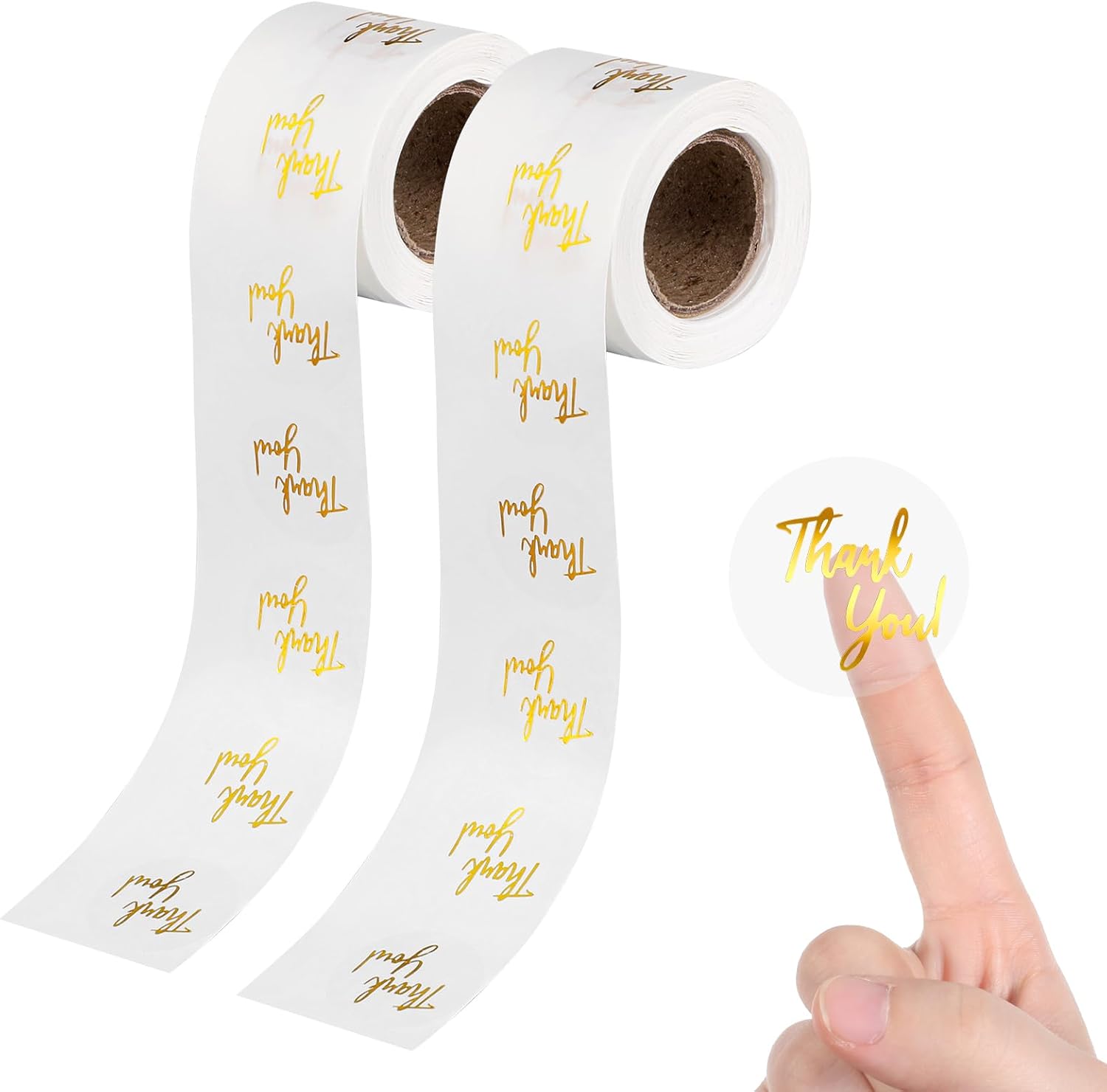 YBEATY 1000 PCS 1Inch Thank You Sticker Roll Clear Gold Envelope Seal Labels Round Self Adhesive Sticker Waterproof Beautiful Boho Simple Elegant Round Seal Labels for Business Wedding Festival