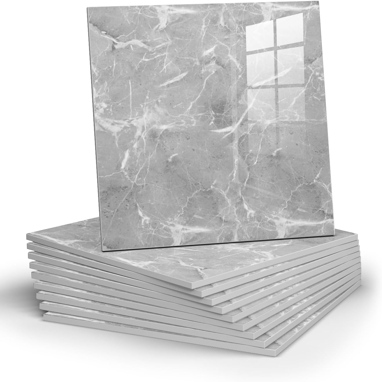 10pcs Marble Peel and Stick Backsplash Waterproof Washroom Wall Panels,Peel and Stick Tile,PVC Foam Wall Panels for Kitchen,Bathroom - 11.8"x11.8" Kitchen Tile,Grey(Not Real Tiles,9.7 Sq.Ft.)