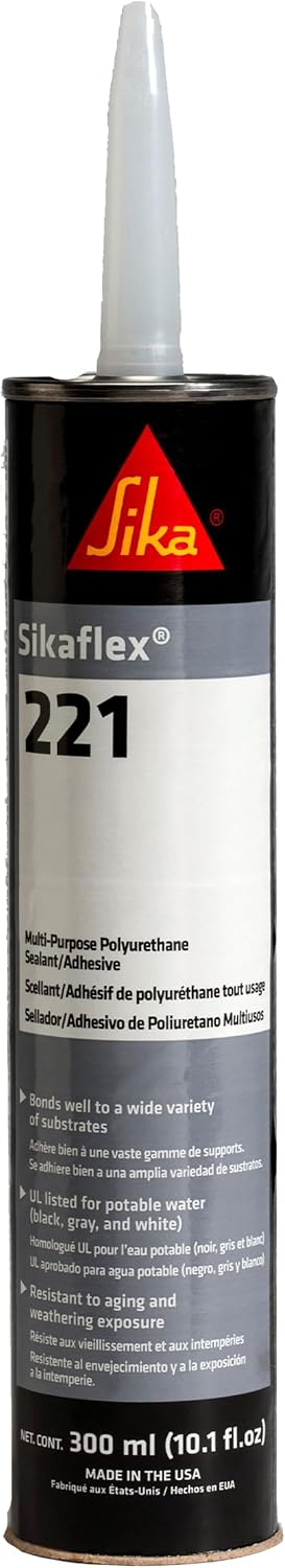 Sikaflex-221 Multi-Purpose Polyurethane Sealant/Adhesive, 10.1 fl oz, Black – Permanent Elastic Seal, Sandable & Paintable, Non-Corrosive, Bonds to Metal, Plastics & More