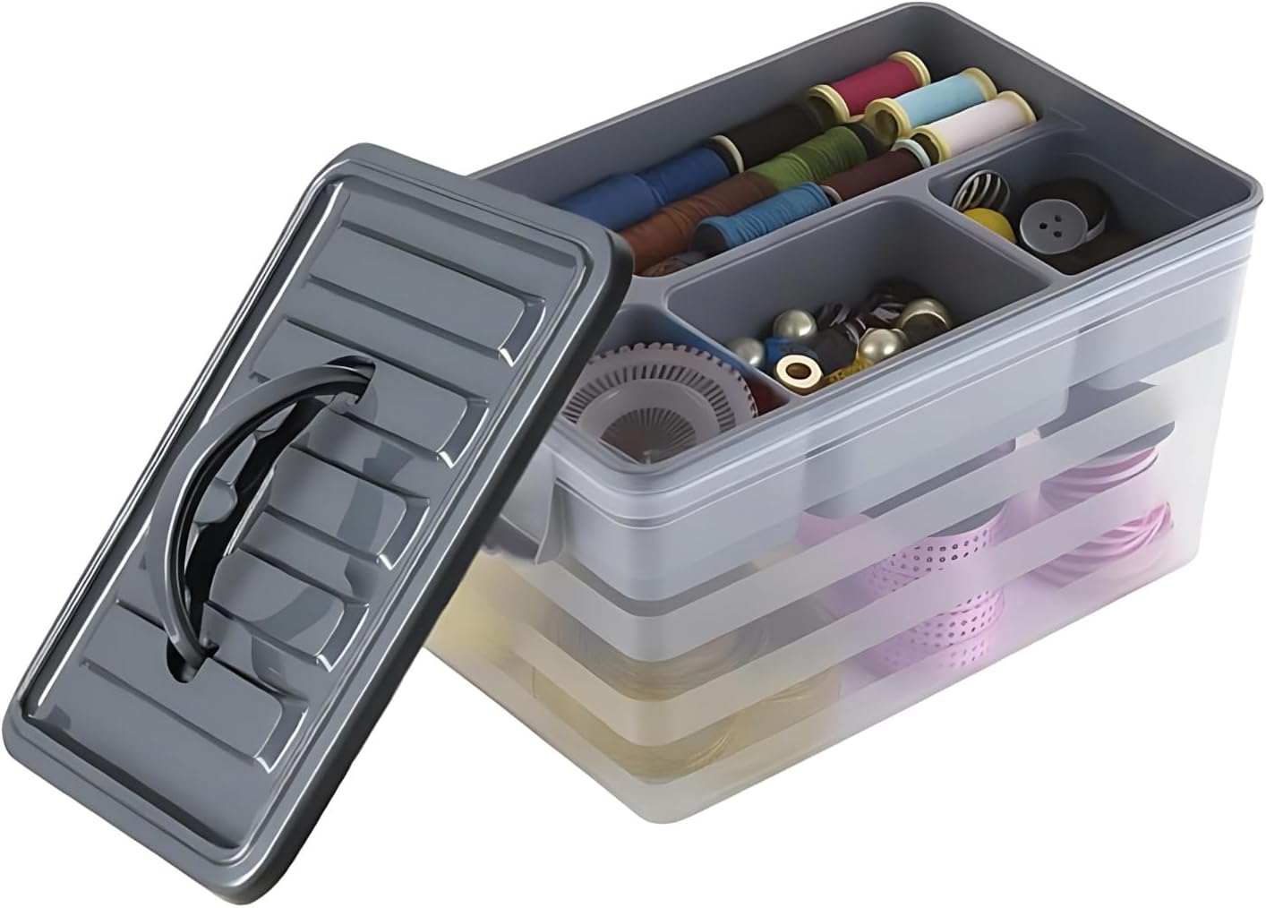 BH | Small Clear Plastic Storage Box | 6 Litre | 1 PC | Organising Removable Tray | Stackable | Utility | Multi-Purpose | Stationery, Sewing, Art Craft Supplies - BEST HOUSE