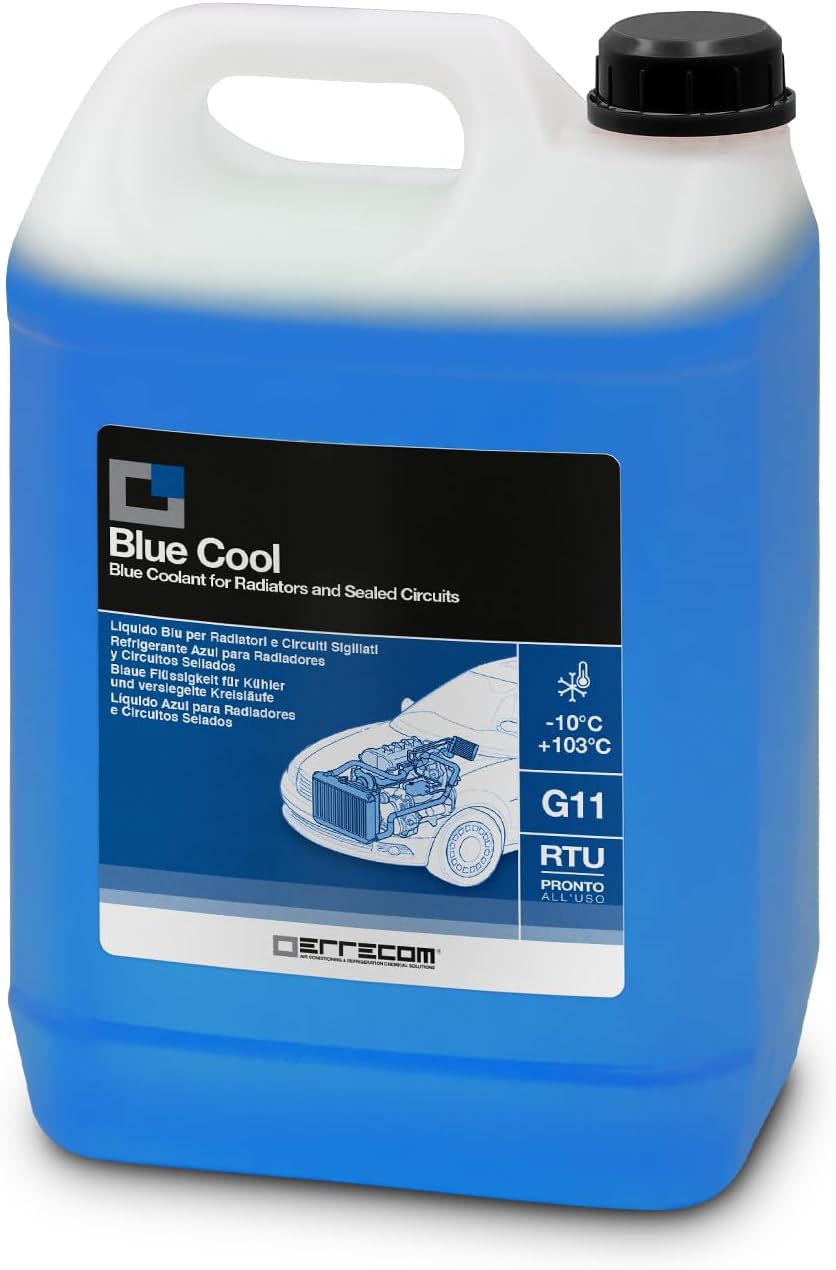 ERRECOM Blue Cool, Blue Coolant and Antifreeze -10°C/+103°C, Formulation with Nap Free inhibitor package, G11, Ready to Use, 5 Litre