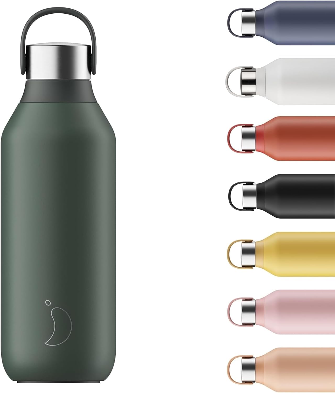 Chilly's Series 2 Water Bottle - Vacuum Insulated Stainless Steel Water Bottle with Soft Collar & Carry Loop, Thermal Flask For Hot & Cold Drinks - Leak Proof, No Sweat - Pine Green, 500ml