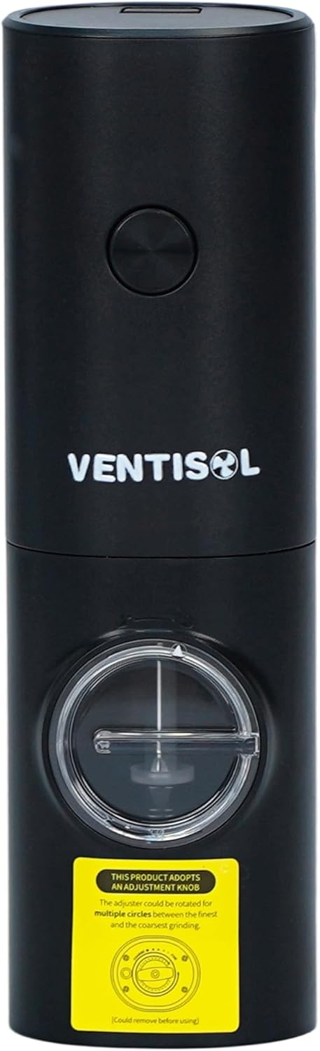 VENTISOL Electric Grain & Spice Grinder – 12W Quiet Compact Mill with Transparent Storage Chamber, Matte Plastic Body, for Coffee Beans, Dry Herbs, Nuts, and Seeds – Portable & Easy to Use