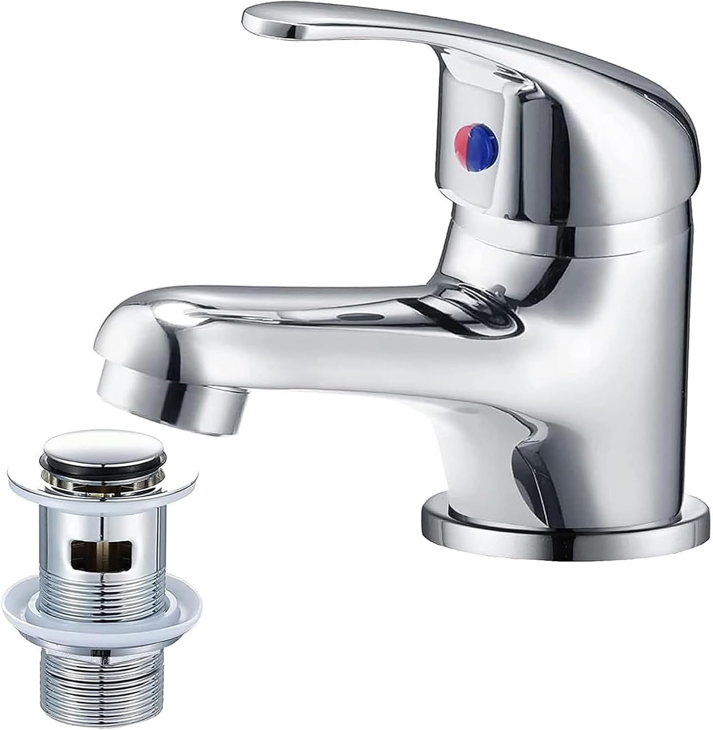 WasserRhythm Bathroom Sink Taps with Pop up Waste Mono Basin Taps Single Lever Chrome Hot and Cold Mixer Tap