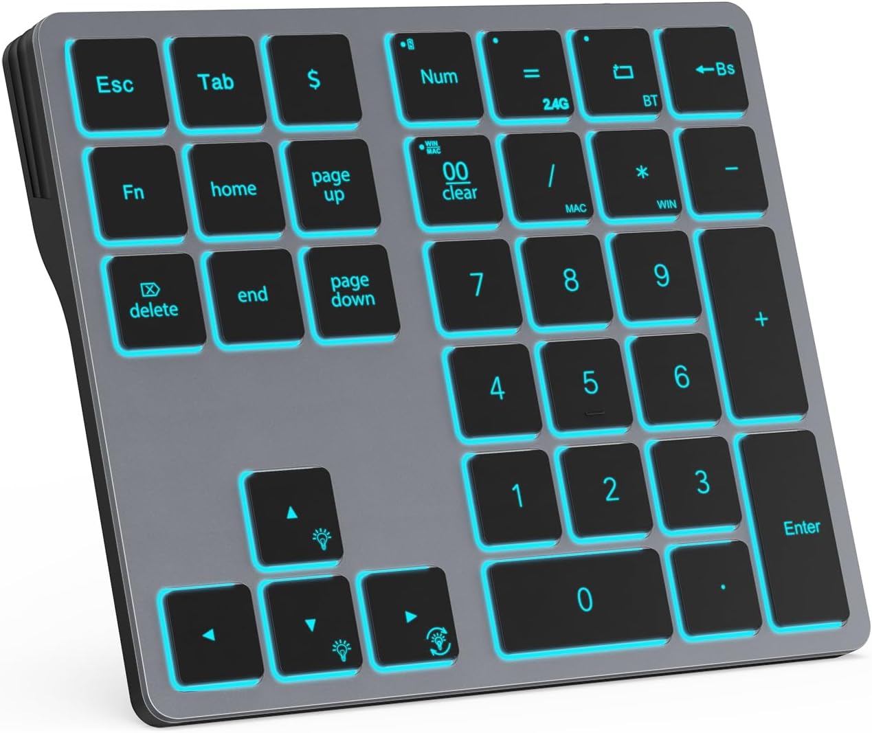 Doohoeek Bluetooth & 2.4G USB Wireless Numeric Keypad for Laptops, PC Computers Macbooks & Tablets, Dual Mode Number pad 34 Keys with 7-Color Backlit for Windows, MacOS & iOS, Gray