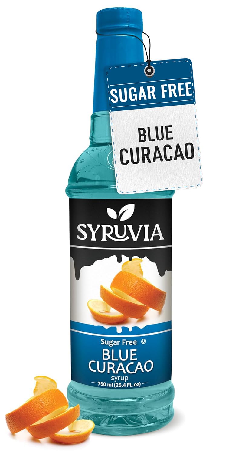 Syruvia Sugar-Free Blue Curacao Syrup - 25.4 fl oz Premium Coffee Flavoring Syrup. 0 Calories, Kosher, and Gluten-Free. Perfect for Drinks, Sodas, Shakes, Desserts, and More.