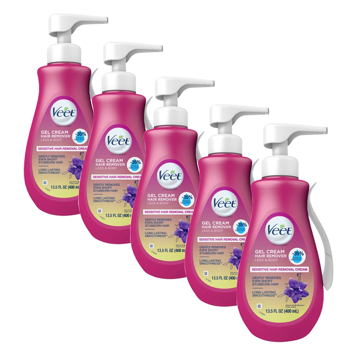 Veet Sensitive Skin Formula with Aloe Vera and Vitamin E, Dermatologically Tested Hair Removal Gel Cream 13.5 Fl Oz. for Legs & Body (5 Pack)