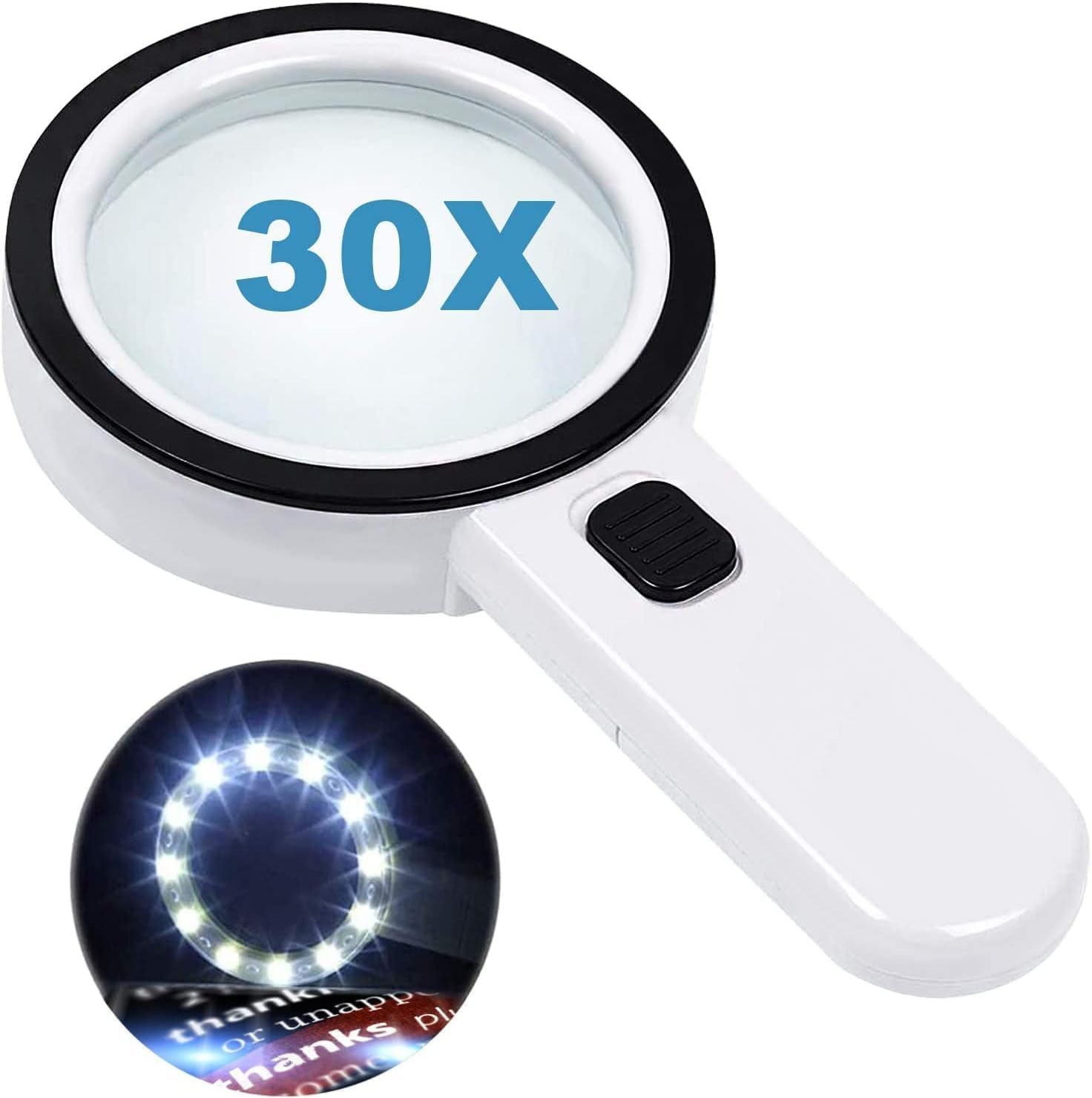 Magnifying Glass, 30X Double Glass Lens Handheld Magnifier Reading Magnifier with for Seniors Read, Coins, Stamps, Map