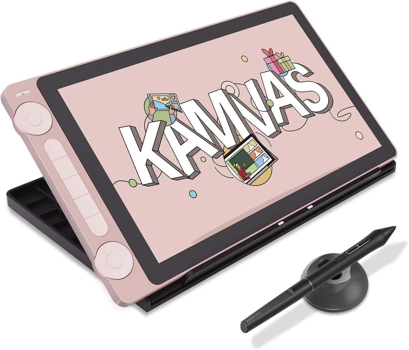 2024 HUION Kamvas 13 (Gen 3) Drawing Tablet with Screen, 13.3" Full-laminated Art Tablet with Anti-sparkle Canvas Glass, 99% sRGB, PenTech 4.0, 16384 Pen Pressure, Dual Dial for PC, Mac, Android, Pink
