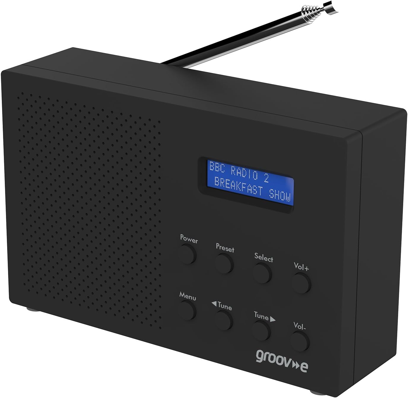 Groov-e Paris DAB & FM Digital Radio - Built-In Alarm Clock & Bluetooth Connectivity - LCD Display - Mains or Battery Operated - Portable Radio - 20 Preset Stations - Black