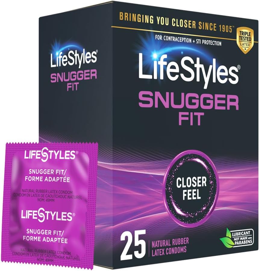 Lifestyles Snugger Fit Natural Rubber and Lubricated Latex Condoms Value Pack, 25 Count, 1 Pack, Triple Tested for Best Protection, Made with UltraGlide Silicone Lube