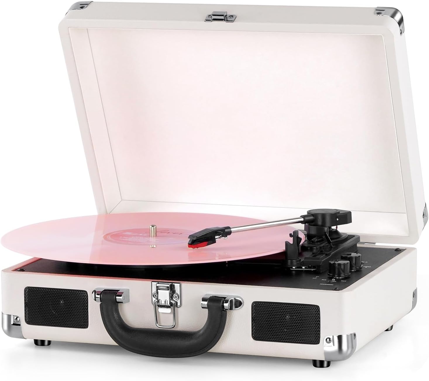 Vinyl Record Player Wireless Turntable Bluetooth 3-Speed Portable Vintage Suitcase with Built-in Speakers, Includes Extra Stylus, RCA Out, AUX in