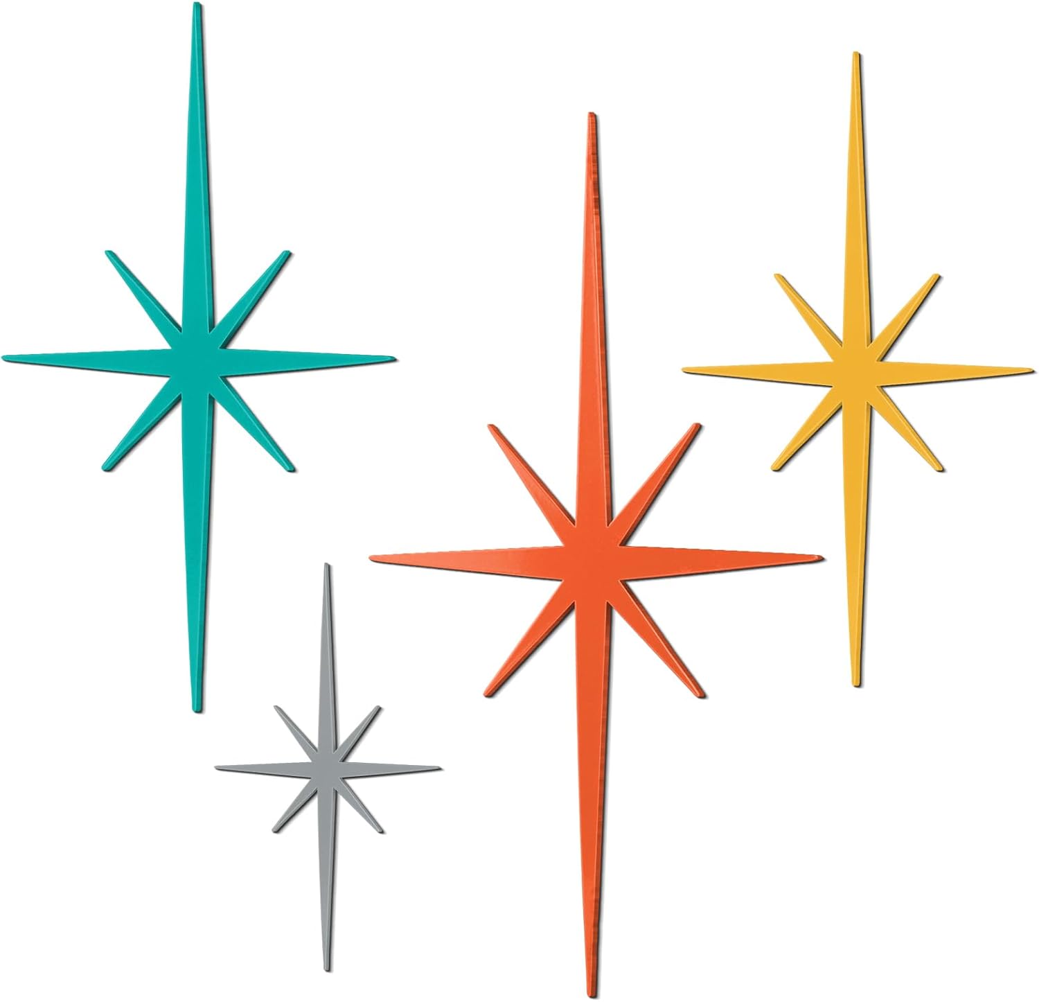 Blulu 4 Pcs Cast Iron Starburst Wall Decor Mid Century Modern Decor Retro 8 Pointed Atomic Stars Metal Wall Art Elegance Accents Easy Install Finish Hangings for Home Office Room(Retro)