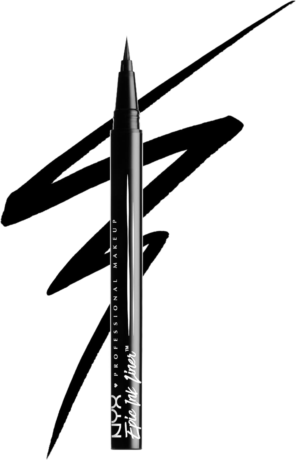 NYX Professional Makeup Epic Ink Liner, Brush Tip Liquid Eye Liner Pen, Up To 24 Hours of Wear, 6 Intensely Pigmented Shades, Waterproof Vegan Formula, Shade: Black