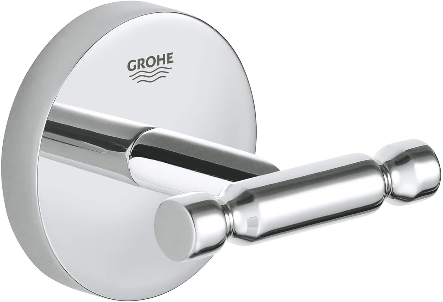 GROHE BauCosmopolitan Double Robe Hook - Bathroom Wall Mounted Shower Towel Hanger (Metal, Concealed Fastening, Including Screws and Dowels, Durable Sparkling Sheen), Chrome, 40461001