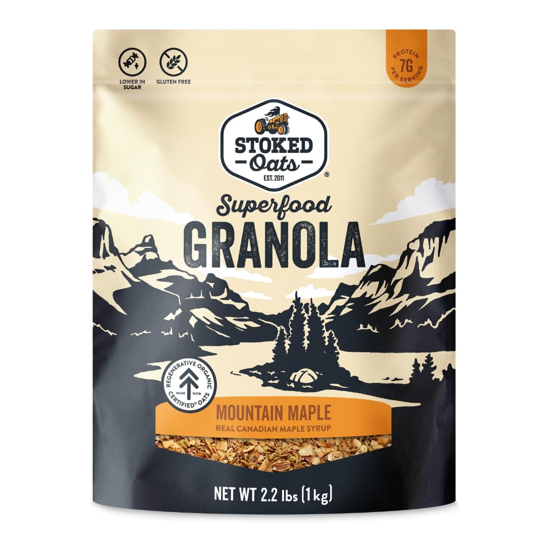 Stoked Oats - Mountain Maple Granola - High Protein, Low Sugar Breakfast - Gluten Free, High Fiber, Non GMO - Perfect for Breakfast (35.3oz)