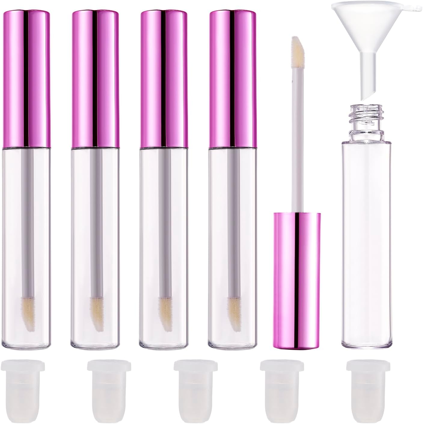 5PCS Empty Lip Gloss Tubes, 10ml Empty Lip Glaze Bottle with Rubber Stoppers, Transparent Refillable Lip Gloss Containers DIY Makeup Lipgloss Making Kit(Purple)