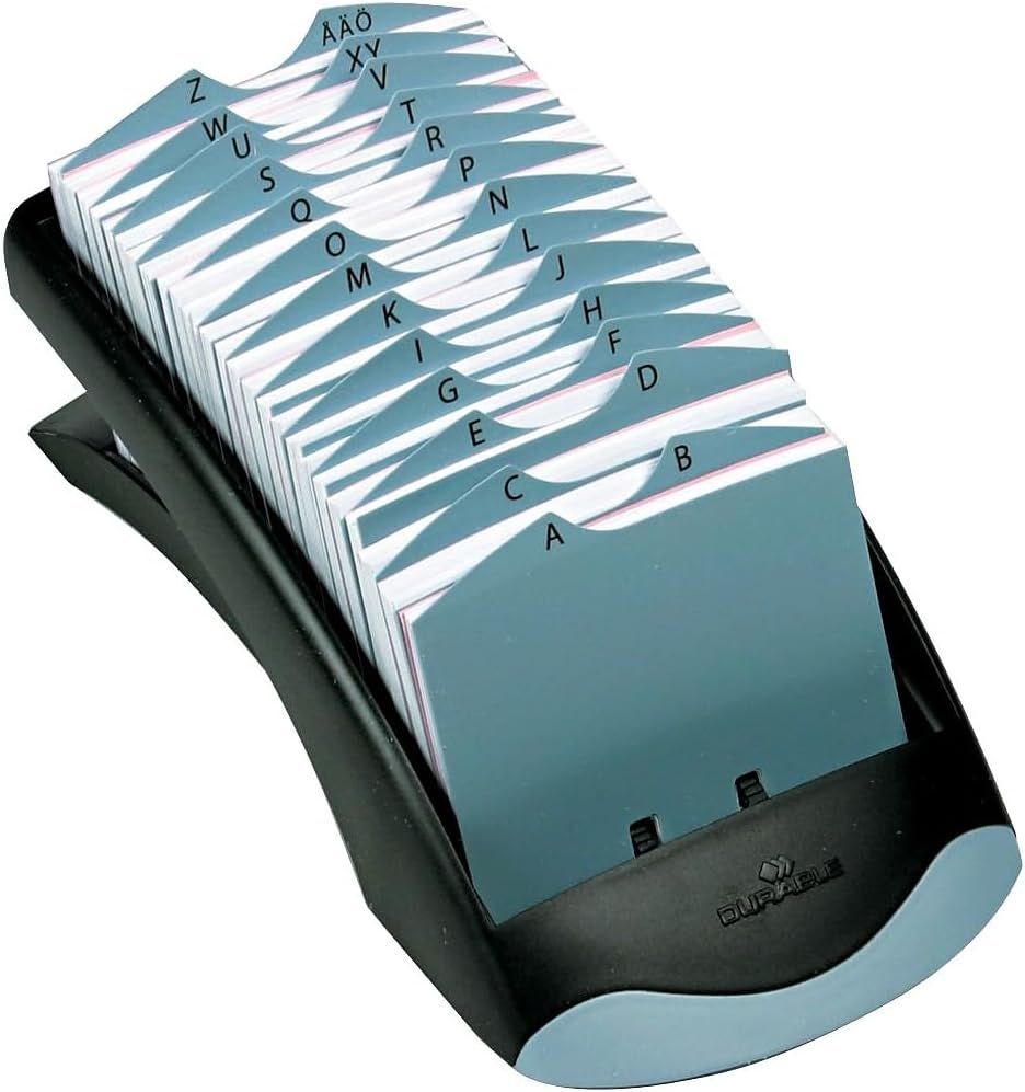 Durable Telindex Desk Address Card Holder - Includes 500 Pockets for Business Cards - Includes A-Z Index - Made from Black Plastic