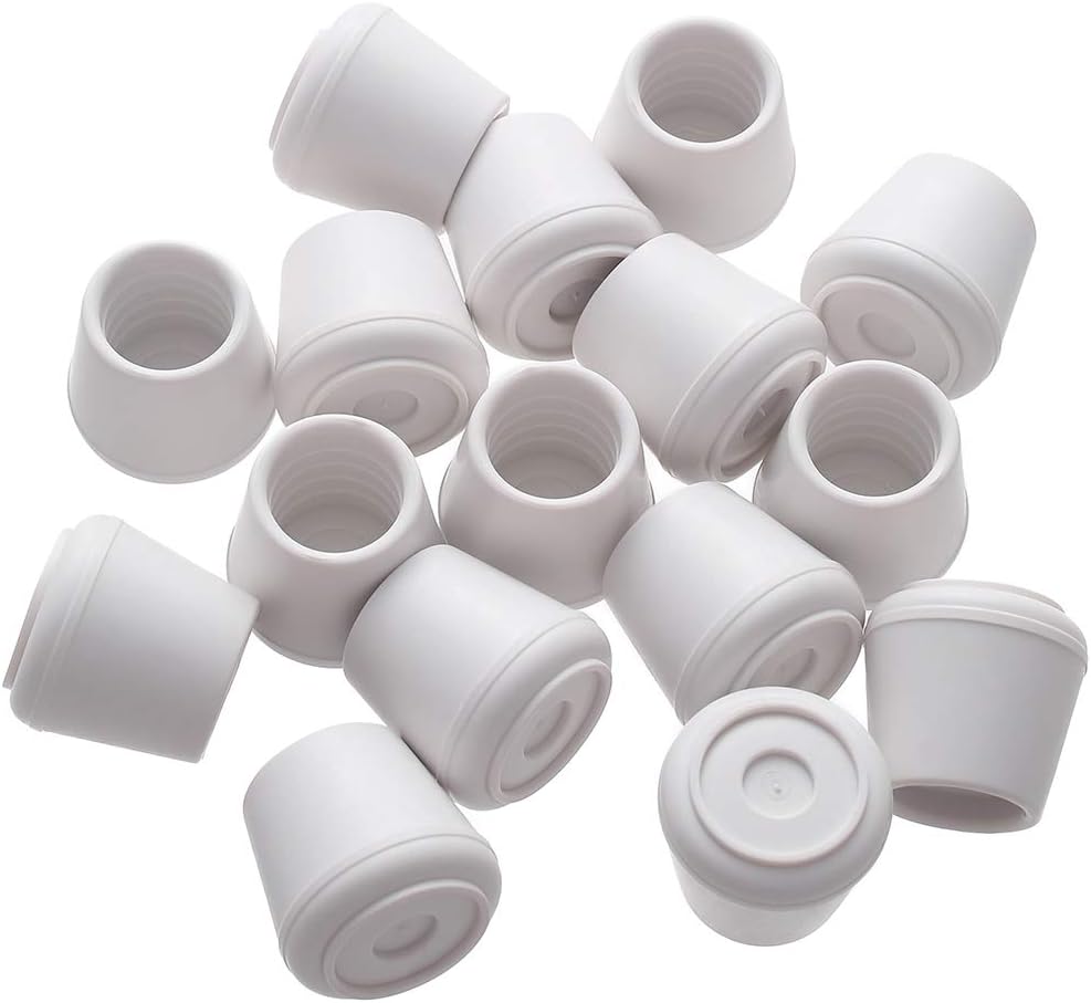 Furnigear Chair Leg Tips Caps Non-Slip Rubber Leg Tips 1” Inner Diameter Chair Leg Floor Protectors Round White, 16 Pack