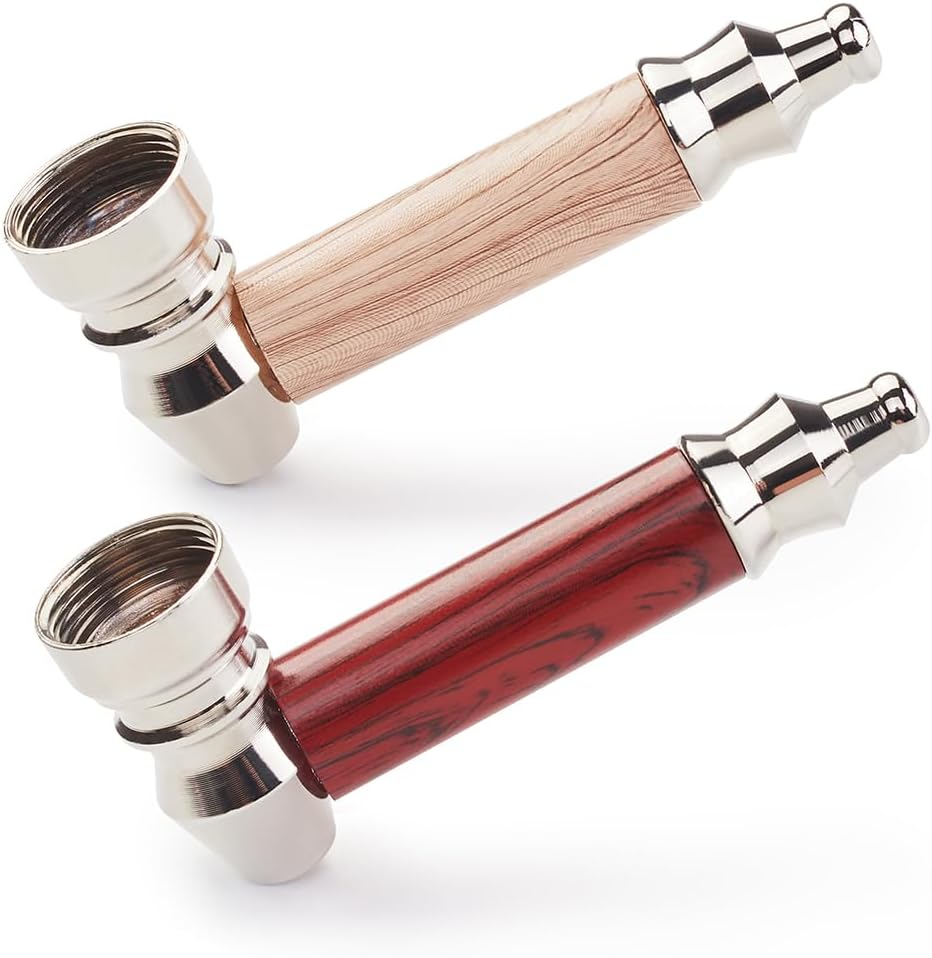 2pc Short Realistic Wood Grain Tobacco Pipe With Cleaner Tamper Tool Black Bag, 3 inch Smoking Pipe Accessories Kit