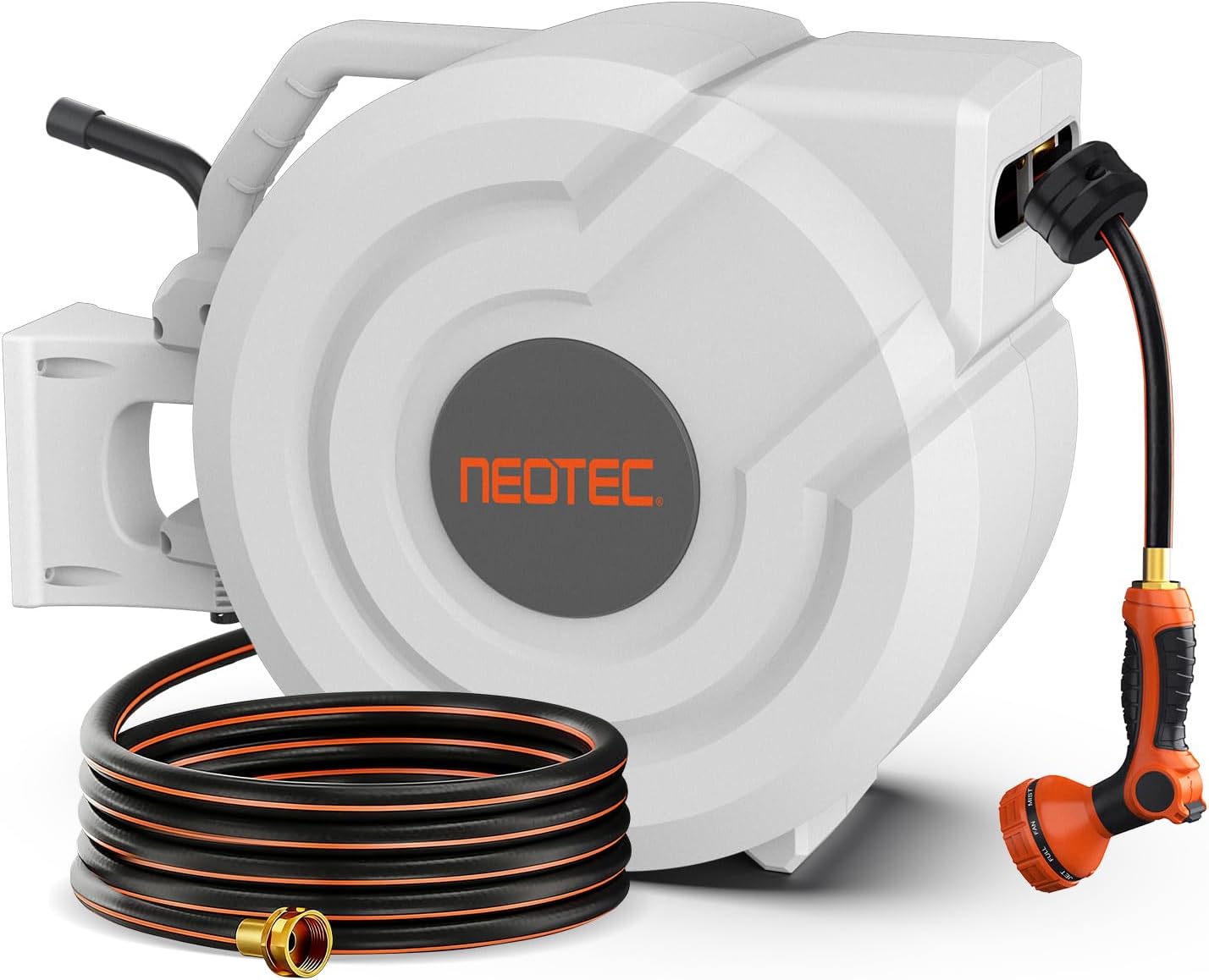 5/8 in 115ft Retractable Garden Hose Reel with Auto Rewind Any Length Lock Heavy Duty Hose Reel,9-Pattern Nozzle,180°Swivel,UV Resistant Wall Mount Water Hose Reel for Outdoor Garden Car Pet Patio