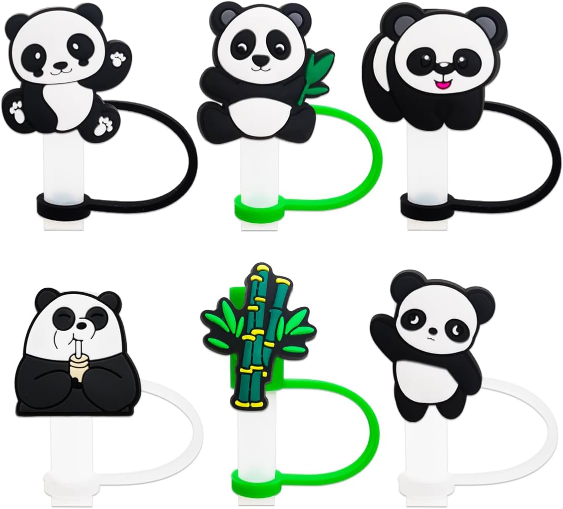 6Pcs Panda Straw Covers Cap Toppers for Stanley Cup 40Oz Tumbler with Handle, 10mm 0.4in Dust-Proof Reusable Straw Tips Lids…
