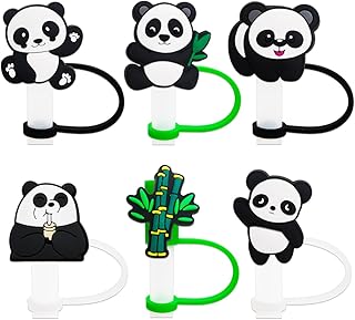 6Pcs Panda Straw Covers Cap Toppers for Stanley Cup 40Oz Tumbler with Handle, 10mm 0.4in Dust-Proof Reusable Straw Tips Lids…