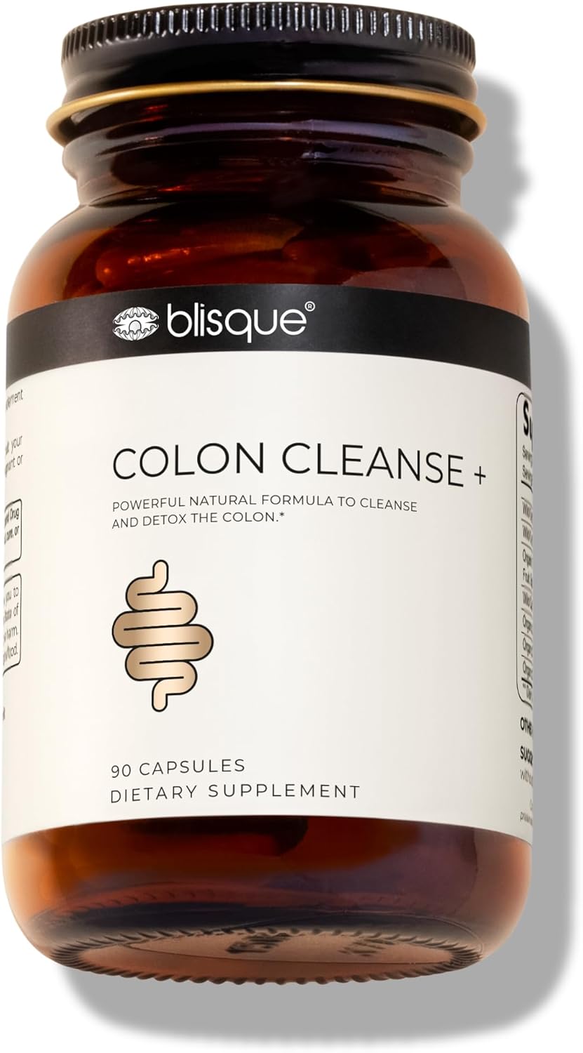 Blisque - Natural Colon Cleanse Supplement for Detox, Constipation Relief, Stool Softener, and Digestive Health | with Aged Cascara Sagrada Bark | 90 Capsules | Vegan and Non-GMO