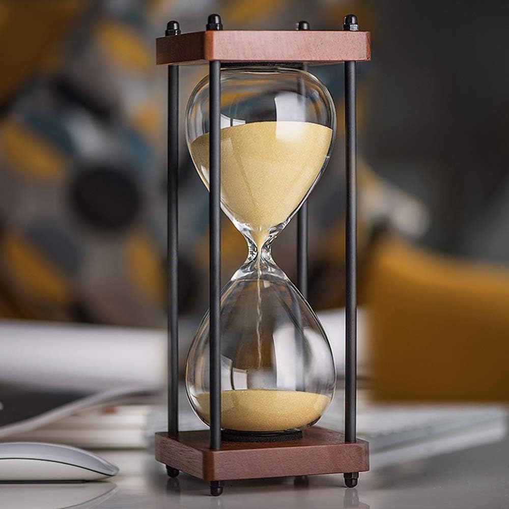 Large Hourglass Timer 60 Minute, Decorative Wooden Sandglass, Yellow