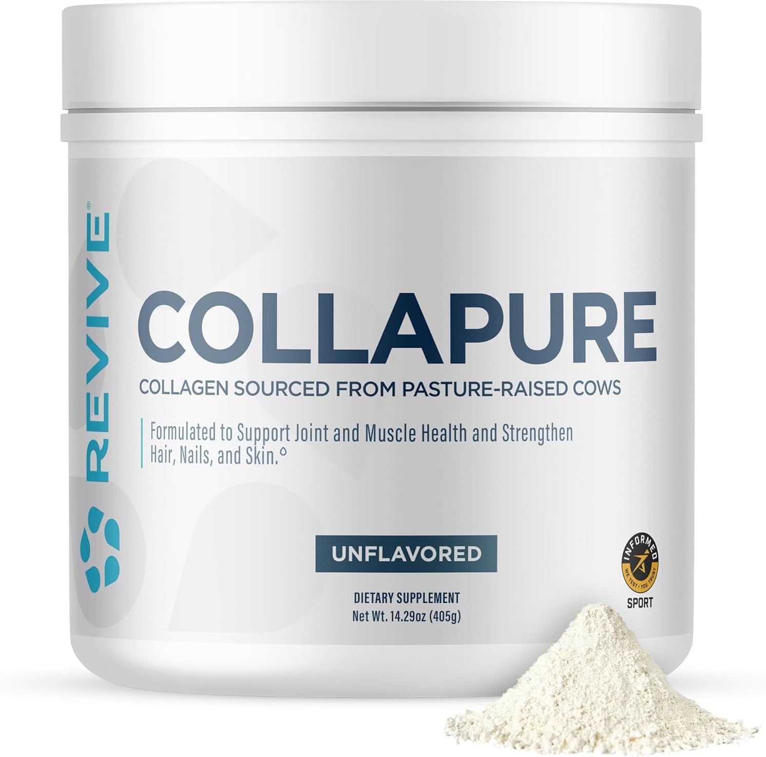 Revive MD CollaPURE Collagen Peptides Powder for Women & Men, Unflavored - Type I & Type III Grass-Fed Collagen Supplements for Hair, Skin, Nails, Bones & Joint Health - No Fillers - 30 Servings
