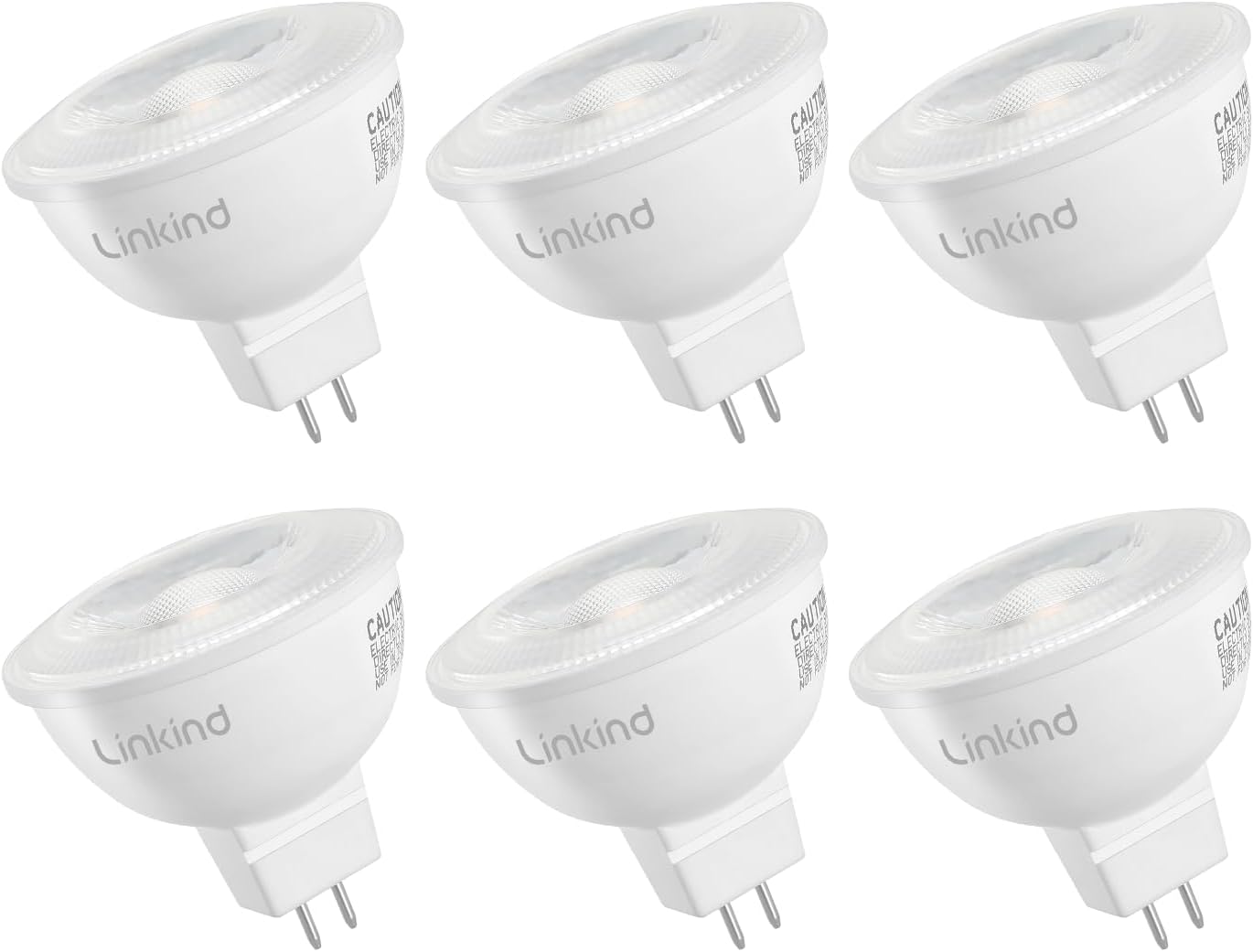 Linkind MR16 LED Bulb Dimmable, GU5.3 Bi-Pin Base 6.5W (70W Equivalent) 3000K Soft White 640lm MR16 Spot Lights, Recessed, Tracking Lights, 12V Low Voltage, 6 Packs