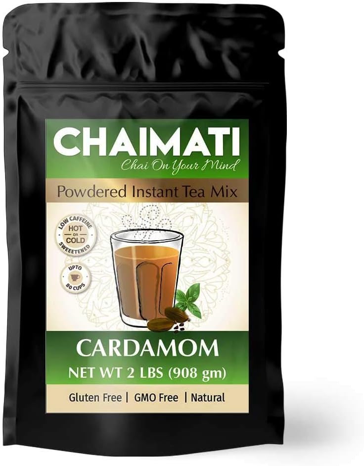 ChaiMati - Cardamom Chai Latte - Powdered Instant Tea Premix, 2 lbs Jar - Makes 100 Cups - Hot or Iced, Very Low Caffeine, Ready in seconds, Great for Gifting & Party - gets 'Chai on your Mind"