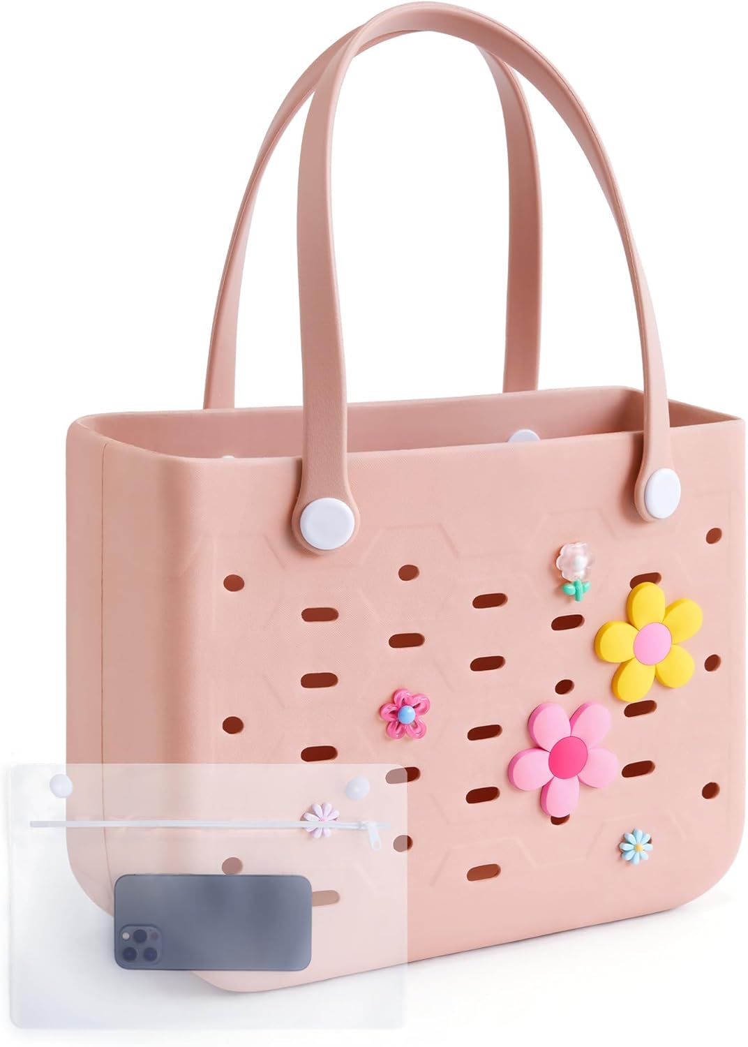 BAGSMART Beach Bag for Women, Water-resistant Rubber Tote Bag, Sandproof Vacation Essentials for Summer Swim Cruise Pool