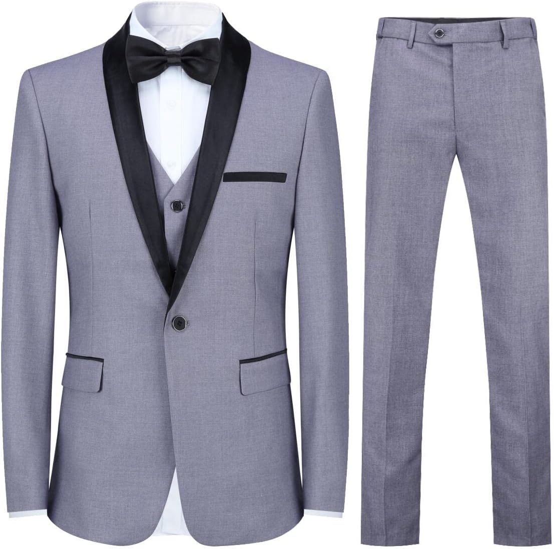 Sliktaa Mens Suits 3 Pieces Slim Fit Wedding Formal Dinner Suit Black One Button Notched Lapel Tuxedo Blazer Jacket Trousers and Waistcoat