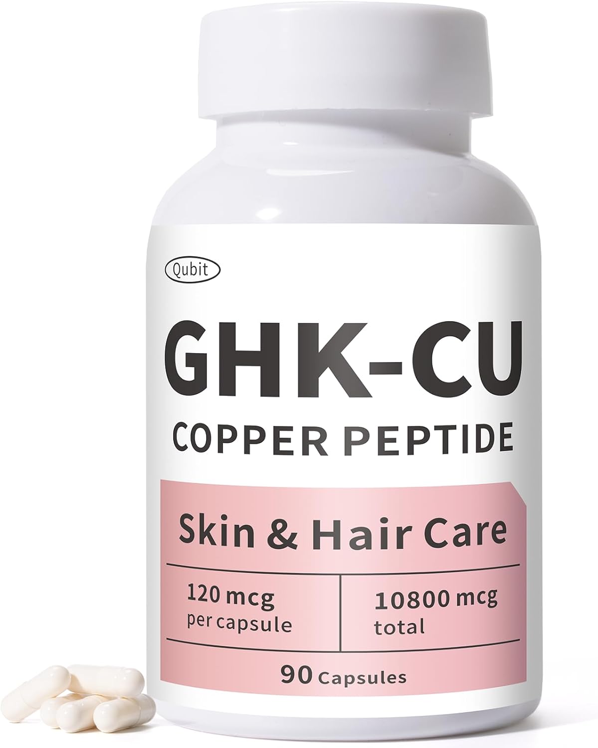 QUBIT GHK-Cu Copper Peptide, Support Deep Hydration & Healthy-Looking Glow, Improve Hair Appearance for Thicker, Fuller-Looking Hair, 90 Vegan Capsules