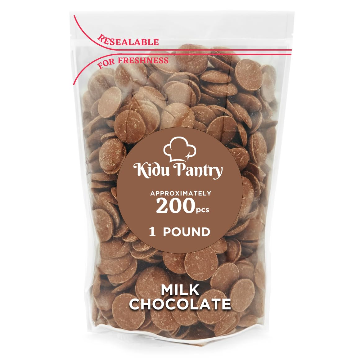 Kidu Pantry Melting Chocolate Wafers Bulk In Resealable Bag (Milk, 1 Pound)