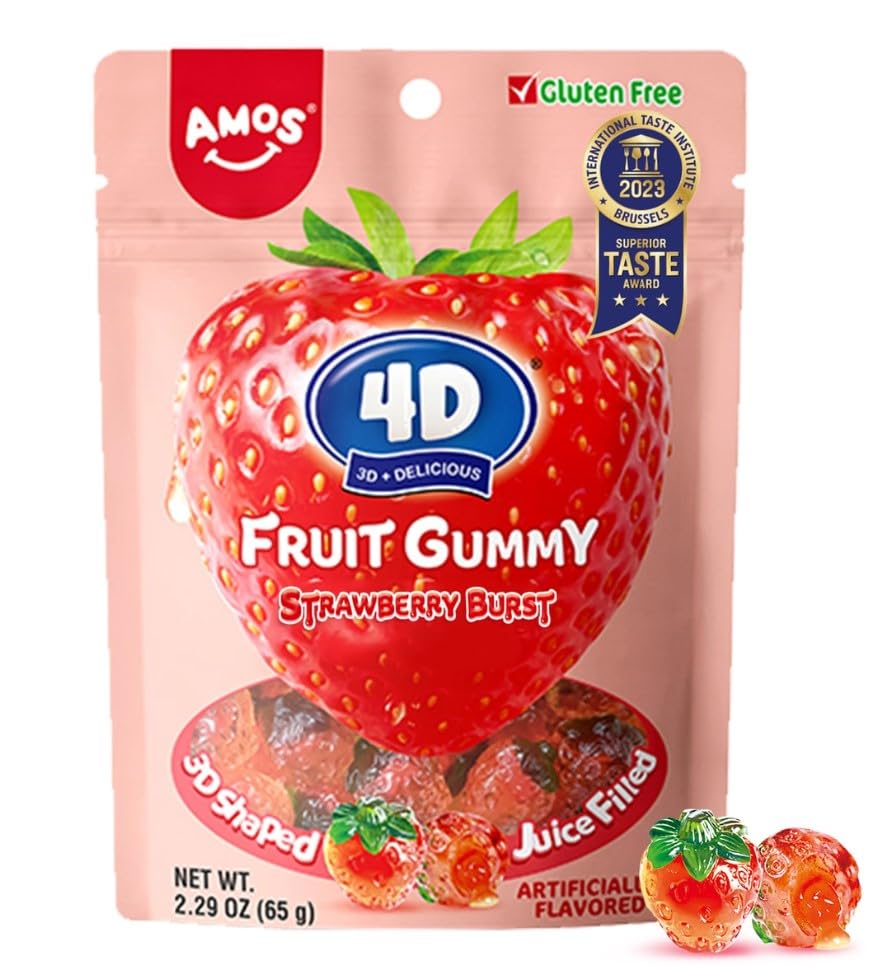 Gummy 4D Fruit Filled Candy Fruit Snacks Pineapple Flavor Soft and Chewy Gluten Free (Strawberry)