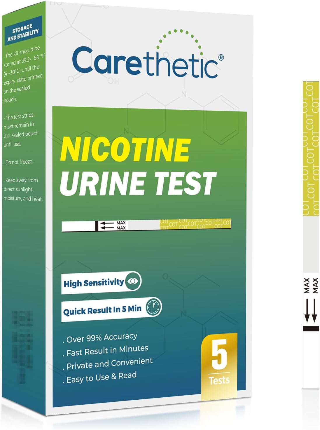 Nicotine Testing kit at Home - Highly Sensitive Nicotine Cotinine Tobacco Urine Test Strips Detection at 200 ng/ml - Accurate Rapid Nicotine Urine Test Kit [5 Pack]