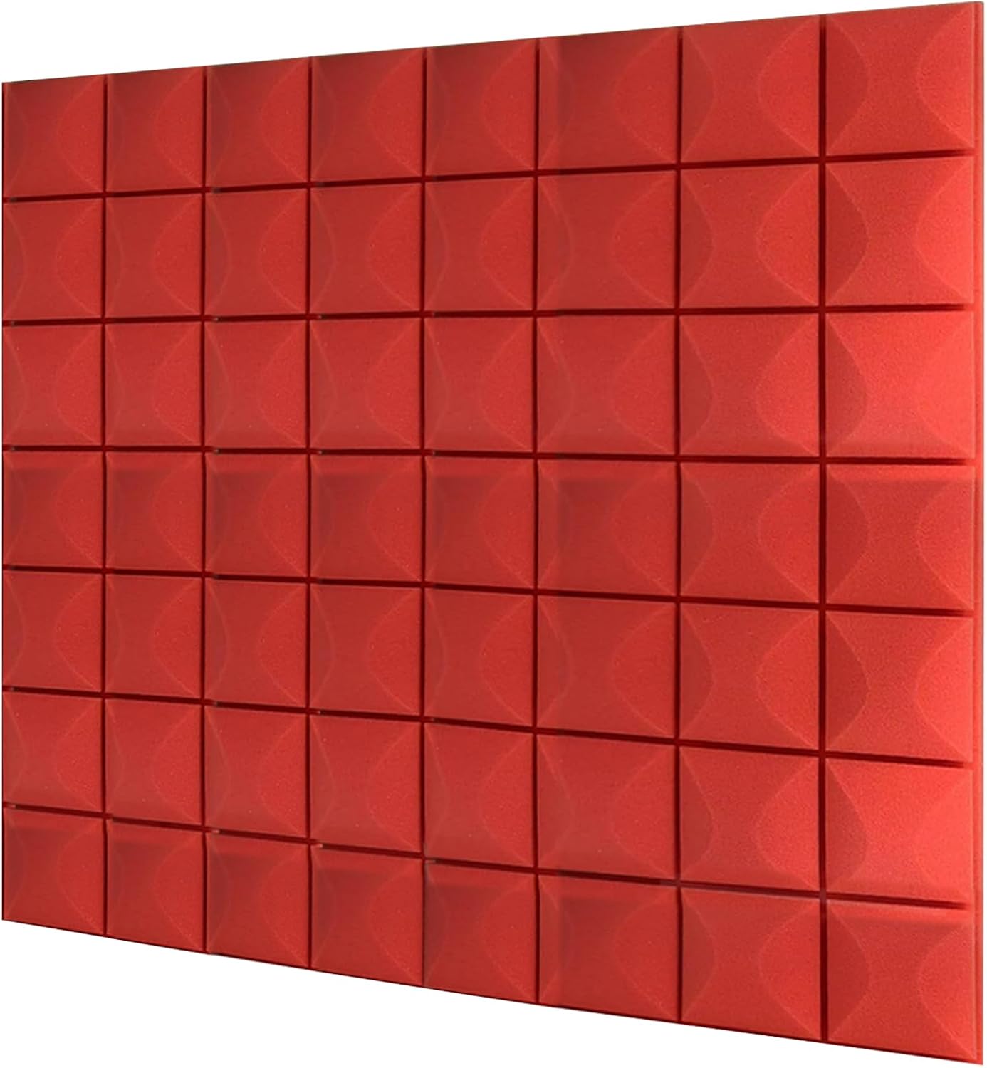 Acoustic Foam Panels 12 Pack 2" x 12"x 12" High Density Soundproofing for Wall Saiqiang Mushroom Sound Proof Foam Panels Noise Absorbing Blocker and Sound-Damping Studio Office Gaming Room (Red)