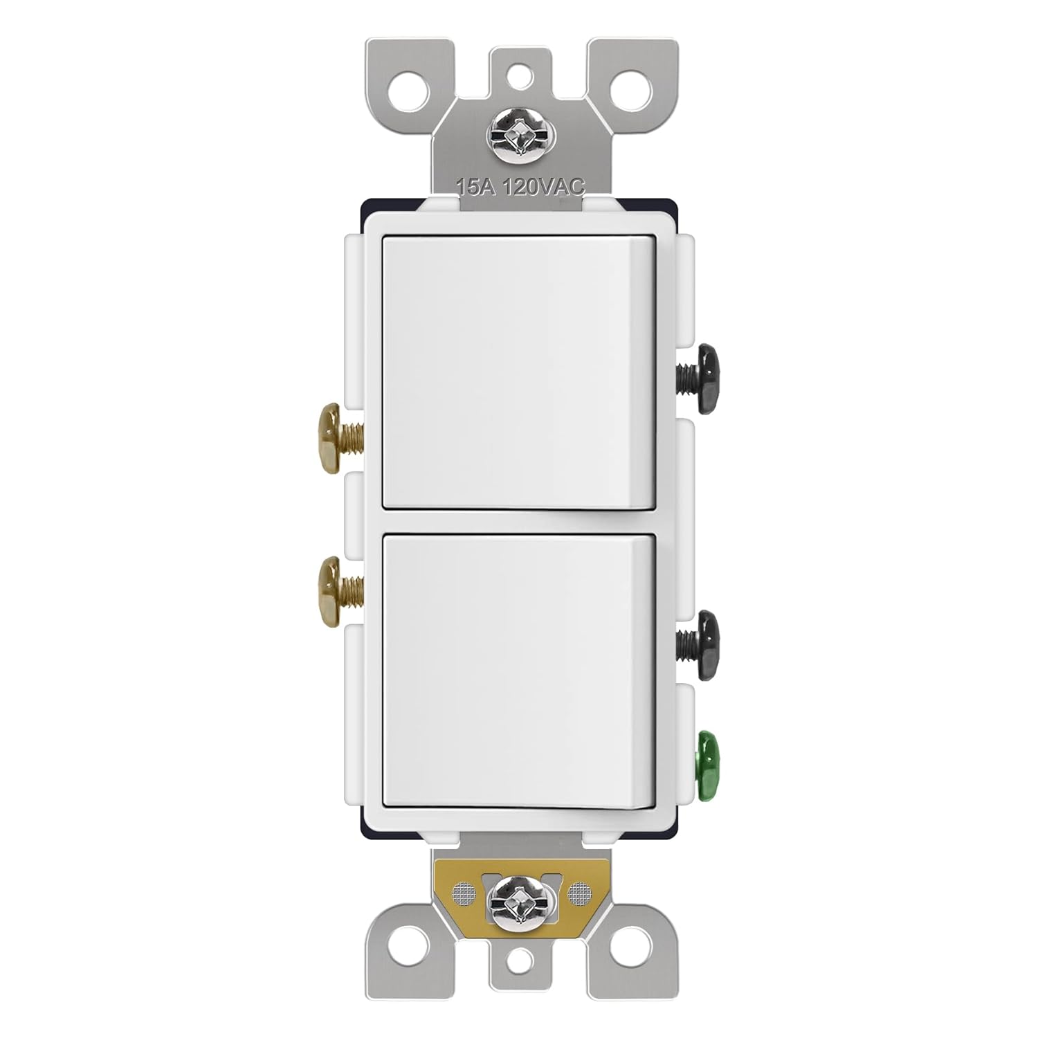 CML Double Rocker Decorator Light Switch, Dual Single Pole Paddle in-Wall Switch, Self-grounding Electrical On/Off Interrupter, 15A 120V, UL Listed, 1 Pack, White