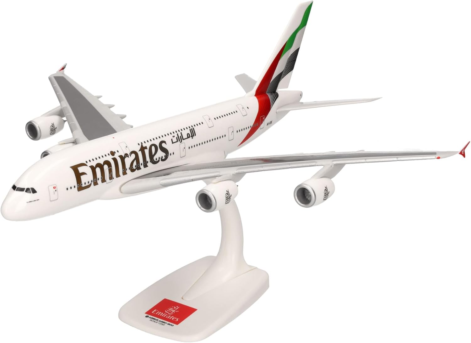 Herpa Snap-fit Airplane Model Emirates Airbus A380, New 2023 Colors - A6-EOE on Scale of 1:250, Plastic Miniature with pedastal, Model Building, Collectors Edition