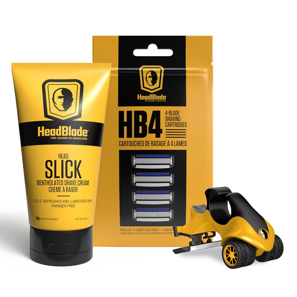 ATX Men's Head Shaving Basics Bundle with 5oz HeadSlick Cream, Razor, Blade Refills