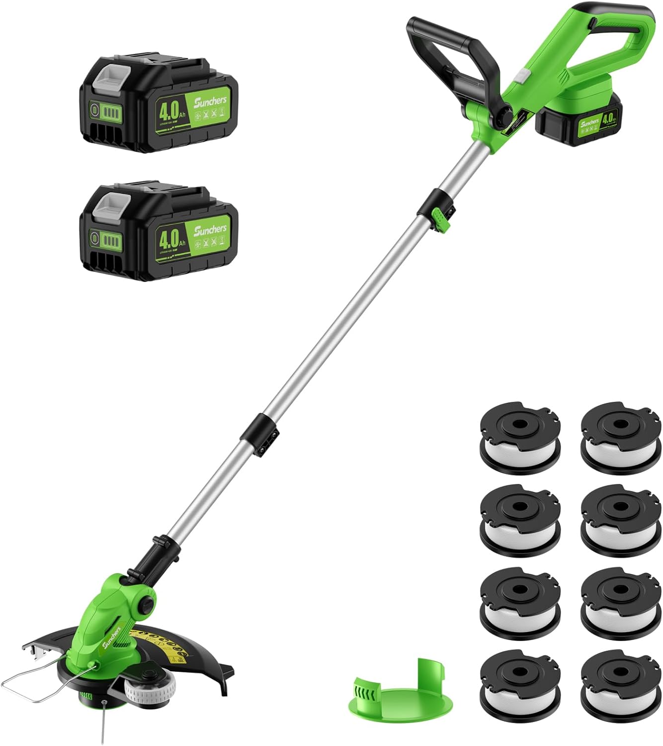 20V 12" Cordless String Trimmer With 2 X 4.0ah Battery and Charger, Electric Grass Trimmer Battery Powered Eater String, Edger Lawn Tool Grass Cutter With 8pcs Line, Lawn Mover For Yard, Garden, Green